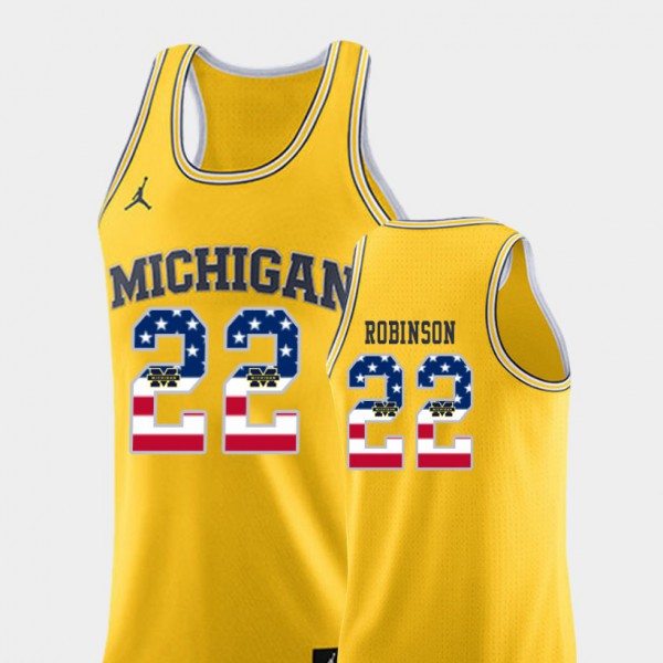 University of Michigan #22 For Men's Duncan Robinson Jersey Yellow University College Basketball USA Flag